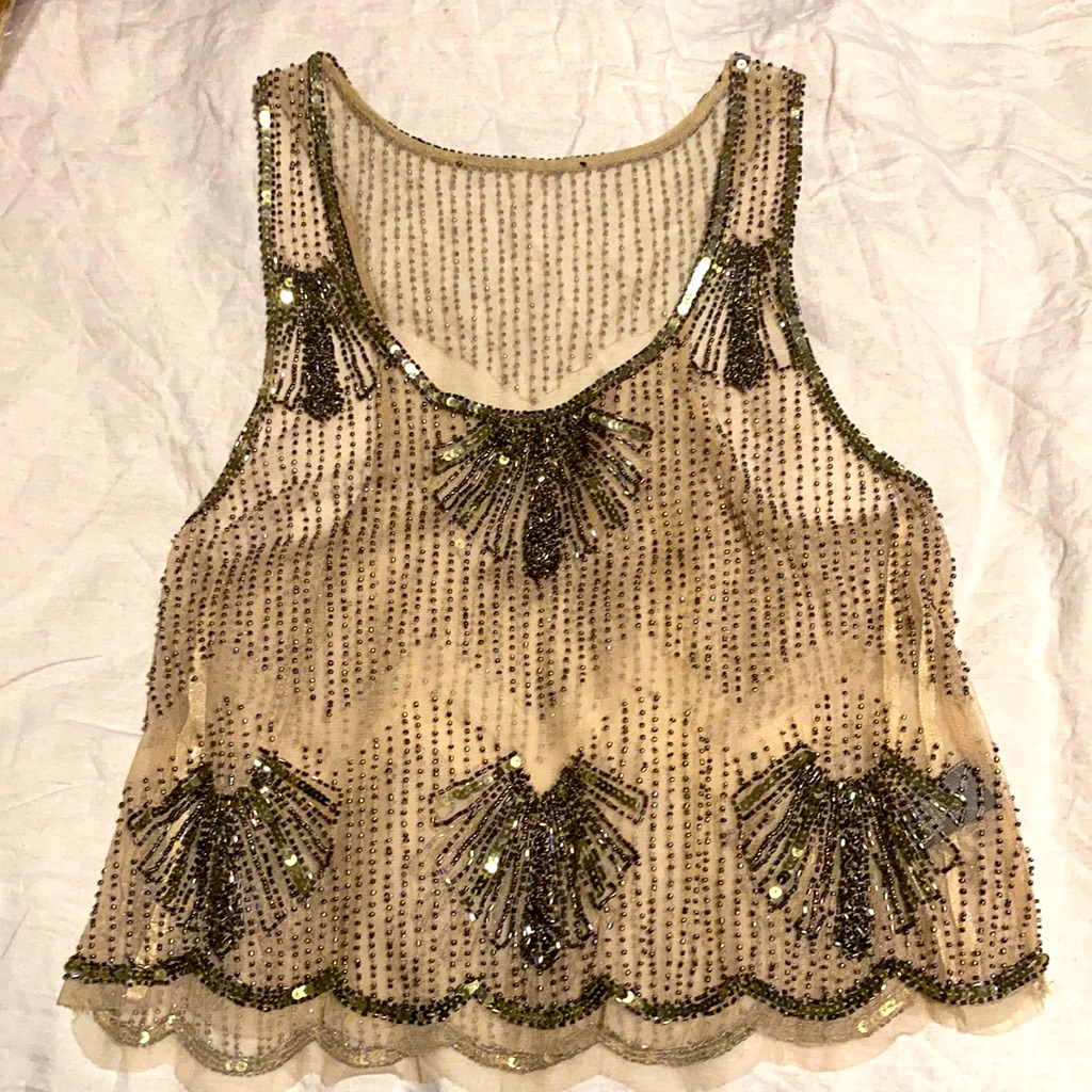 Gorgeous Sheer Roaring 1920s Style Hand Beaded Vintage Tank